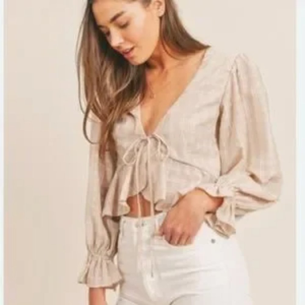 Mable Beige Classy Ruffle Top Small